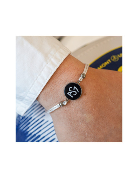 Bracelet ASM - coton blanc - Logo blanc fond noir – Bijoux Officiels ASM Clermont