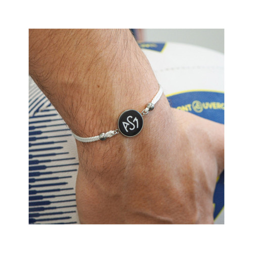 Bracelet ASM - coton blanc - Logo blanc fond noir – Bijoux Officiels ASM Clermont 2