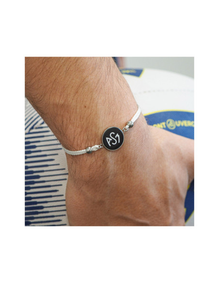 Bracelet ASM - coton blanc - Logo blanc fond noir – Bijoux Officiels ASM Clermont