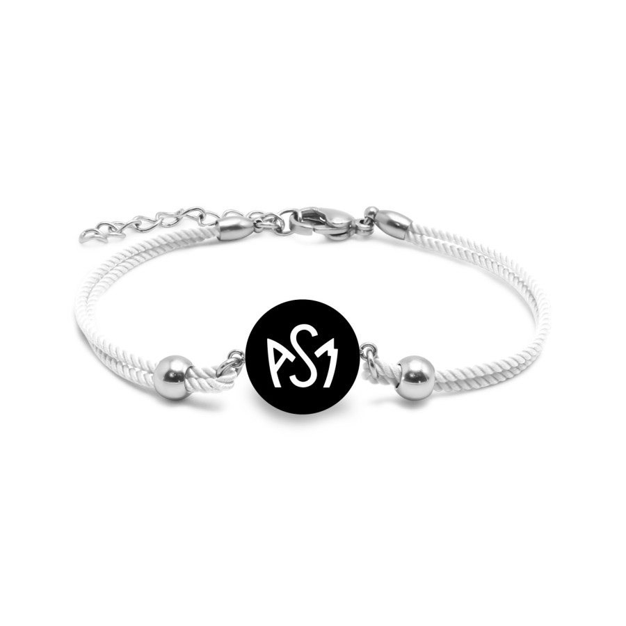 Bracelet ASM - coton blanc - Logo blanc fond noir – Bijoux Officiels ASM Clermont