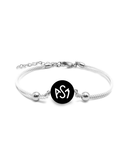 Bracelet ASM - coton blanc - Logo blanc fond noir – Bijoux Officiels ASM Clermont