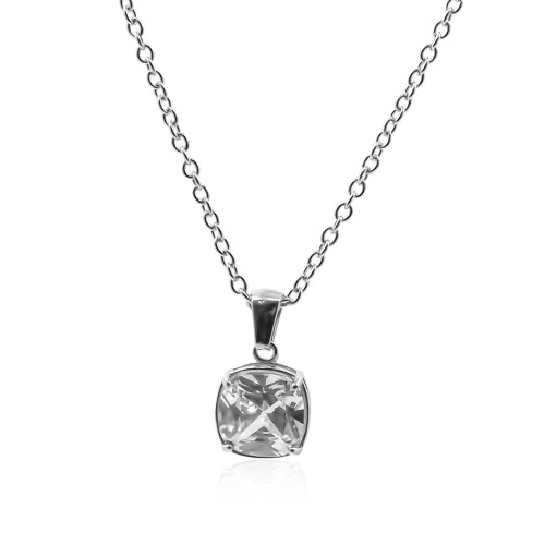 Collier en acier - couleur argent - maille forçat - pendentif 14x11x6mm - 38+7cm - Carla Valenti