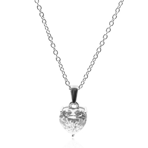 Collier en acier - couleur argent - maille forçat - pendentif coeur 16x12x8mm - 40+7cm - Carla Valenti