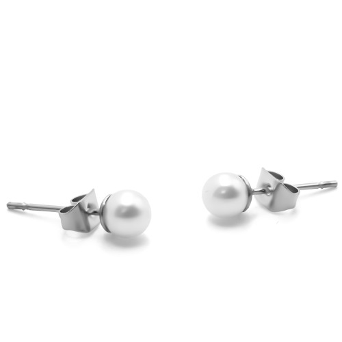 Boucles d'oreille en acier - couleur argent - perle de culture - dimension 5mm - Carla Valenti