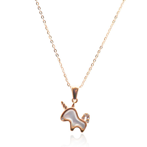 Collier en acier - doré - maille palmier - pendentif licorne 15x14x3mm - 38+7cm - Carla Valenti