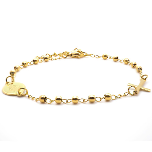 Bracelet chapelet en acier - doré -saint rosaire - croix - 16+5cm - Carla Valenti