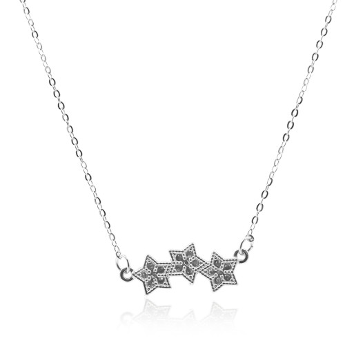 Collier en acier - couleur argent - maille forçat - pendentif 3 étoiles 24x9,5x2mm - zircons - 38+10cm - Carla Valenti