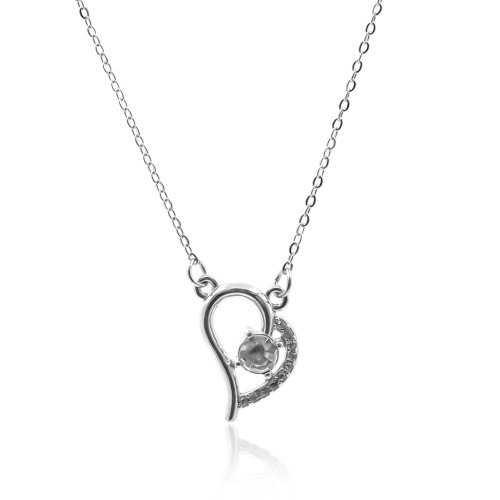 Collier en acier - couleur argent - maille forçat - pendentif coeur 18x15x3mm - zircons - 38+7cm - Carla Valenti