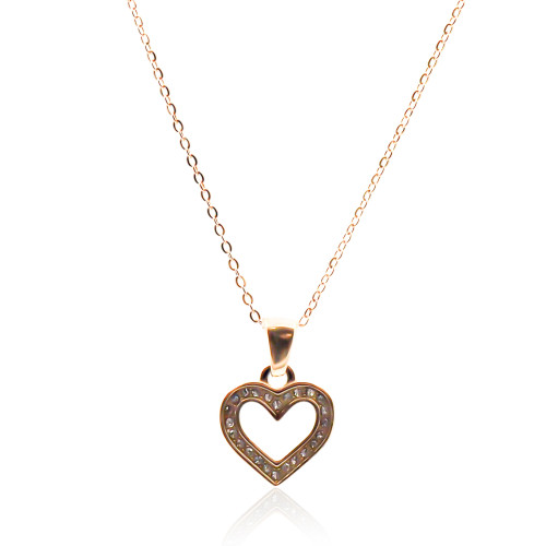 Collier en acier - doré - maille forçat - pendentif coeur 15x14x1,8mm - zircons - 38+7cm - Carla Valenti