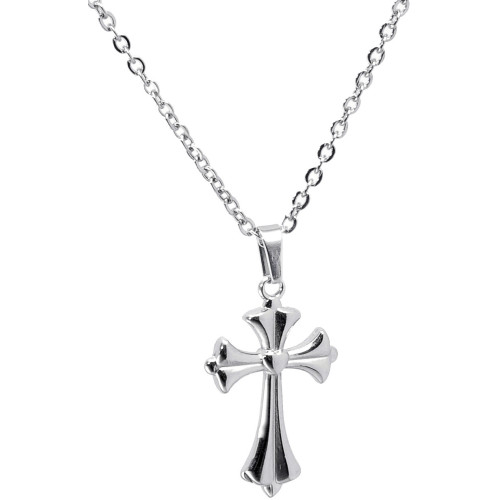 Collier en acier - couleur argent - maille forçat - pendentif croix 21x13x2mm - 40+7cm - Carla Valenti