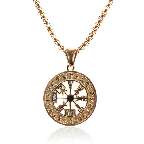 Collier en acier - doré - maille vénitienne - pendentif vikings 29x25x3mm - 45+10cm - Carla Valenti