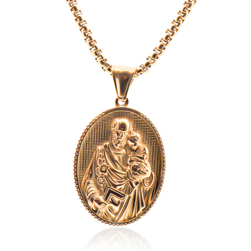 Collier en acier - doré - maille vénitienne - pendentif st christopher 35x26x5mm - 42+10cm - Carla Valenti