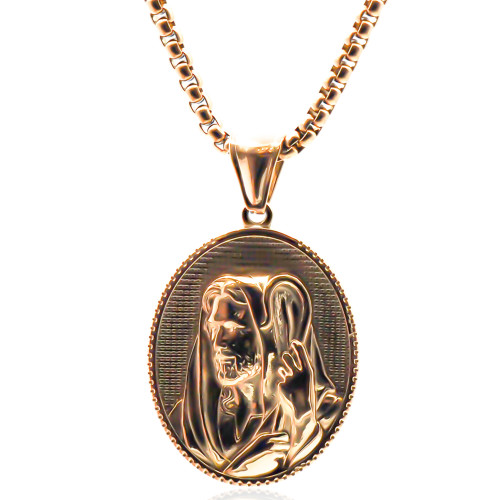 Collier en acier - doré - maille vénitienne - pendentif st jesus 35x26x5mm - 42+10cm - Carla Valenti