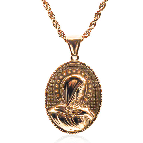 Collier en acier - doré - maille corde - pendentif st vierge marie 35x26x4mm - 45+10cm - Carla Valenti