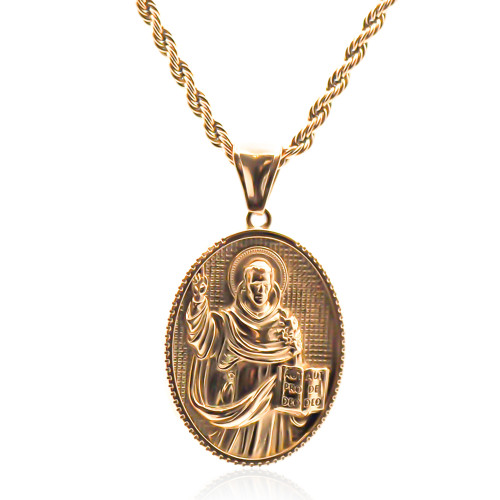 Collier en acier - doré - maille corde - pendentif 35x26x4mm - 45+10cm - Carla Valenti