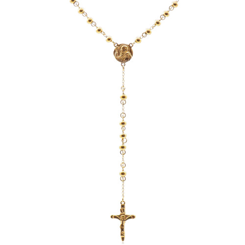 Collier chapelet en acier - doré - medaillon et croix - 65+10cm - Carla Valenti