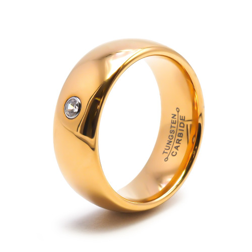 Alliance / Bague tungstène - PVD doré - intérieur confort - finition bombée & brillante - largeur 8mm - zircon blanc - Carla Val