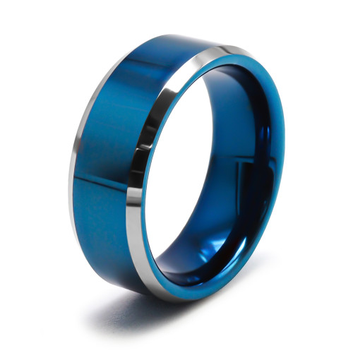 Bague tungstène 2 tons - argent - PVD Bleu - largeur 8 mm - Carla Valenti