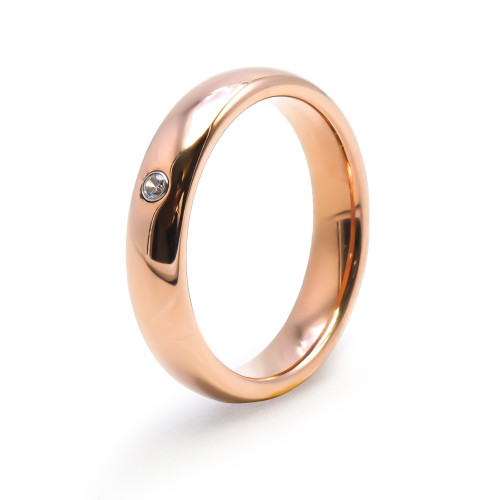 Alliance / Bague tungstène - PVD doré - intérieur confort - finition bombée & brillante - largeur 6mm - zircon blanc - Carla Val