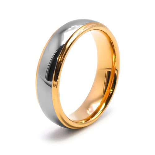 Alliance / Bague tungstène - 2 tons - PVD doré - couleur argent - intérieur confort - finition bombée & brillante - largeur 6mm 