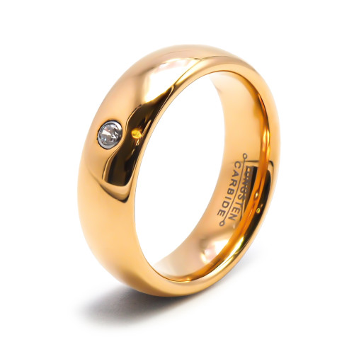 Alliance / Bague tungstène - PVD doré - intérieur confort - finition bombée & brillante - largeur 4mm - zircon blanc - Carla Val