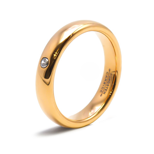 Alliance / Bague tungstène - PVD Rosé - intérieur confort - finition bombée & brillante - largeur 4mm - zircon blanc - Carla Val