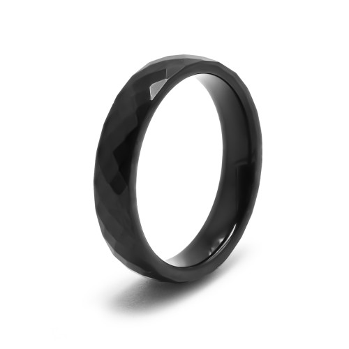Bague tungstène - finition facettée pvd noir - largeur 4mm - Carla Valenti