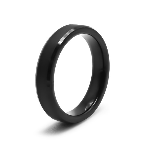 Bague tungstène - pvd noir - finition brossé - bord biseauté - largeur 4mm - Carla Valenti