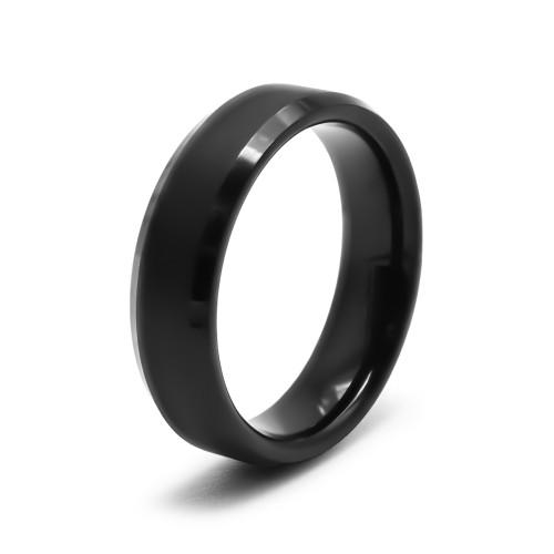Bague tungstène - pvd noir - finition brossé - bord biseauté - largeur 6mm - Carla Valenti