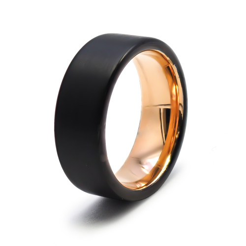 Bague tungstène - pvd noir - finition brossé - intérieur confort pvd rosé - largeur 8mm - Carla Valenti