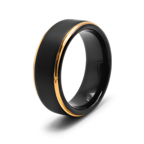 Bague Tungstène - 2 tons - pvd noir et rosé  - bords biseautés - Carla Valenti