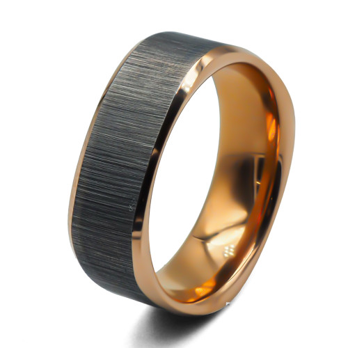 Alliance carrée tungstène - 2 tons pvd rosé - finition brossé - mat - intérieur confort pvd rosé - largeur 8mm - Carla Valenti