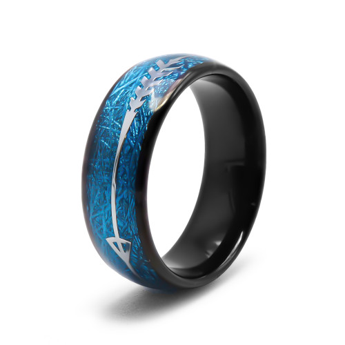Bague Tunsgtène - pvd noir - intérieur imitation météorite teintée bleue - largeur 8mm - Carla Valenti