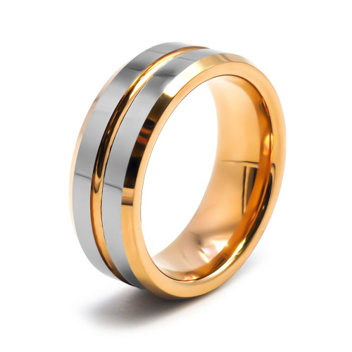 Bague tunsgtène -  PVD Doré - couleur argent - intérieur confort - finition brillante - largeur 8mm - Carla Valenti