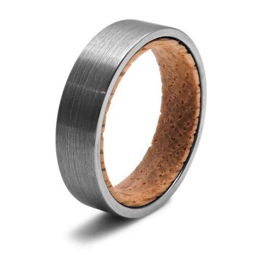 Bague tungstène - intérieur bois - finition brossée - largeur 6mm - Carla Valenti