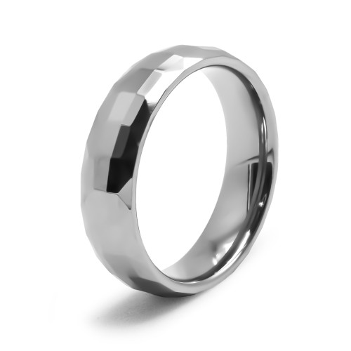 Bague Tungstène - finition facettée - intérieur confort - largeur 6mm - Carla Valenti