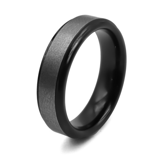 Bague tunsgtène - PVD noir - intérieur confort - finition couleur argent brossé matte - largeur 6mm - Carla Valenti