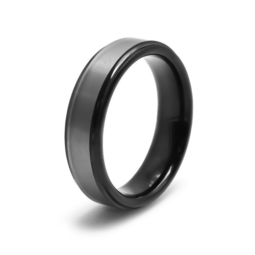 Bague tunsgtène - intérieur confort PVD noir  - finition brossée noire - largeur 6mm - Carla Valenti