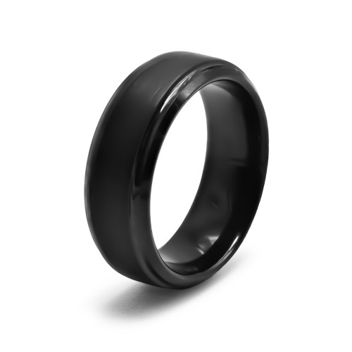 Bague Tungstène PVD Bleu - finition brossée - largeur 8mm - bords biseautés - Carla Valenti