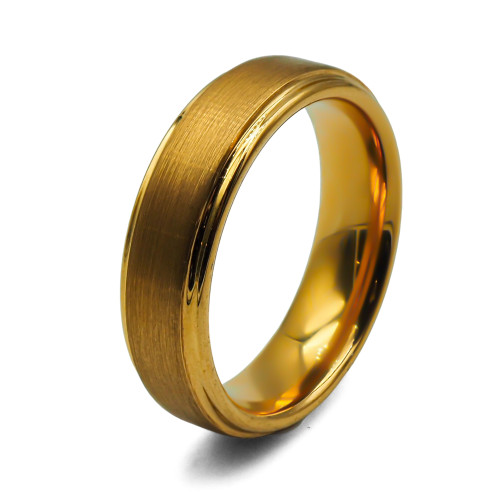 Bague tungstène - intérieur confort doré 18k - effet brossé - largeur 6mm - Carla Valenti