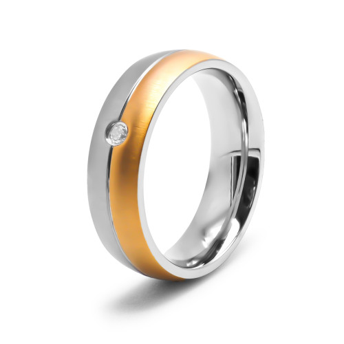 Bague en acier 2 tons - PVD doré - largeur 6mm - zircon - Carla Valenti