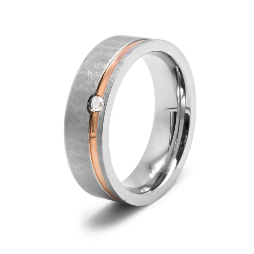 Bague en acier 2 tons - PVD rosé - largeur 6mm - zircon - Carla Valenti