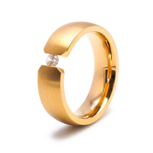 Bague en acier PVD doré - largeur 6mm - zircon - Carla Valenti