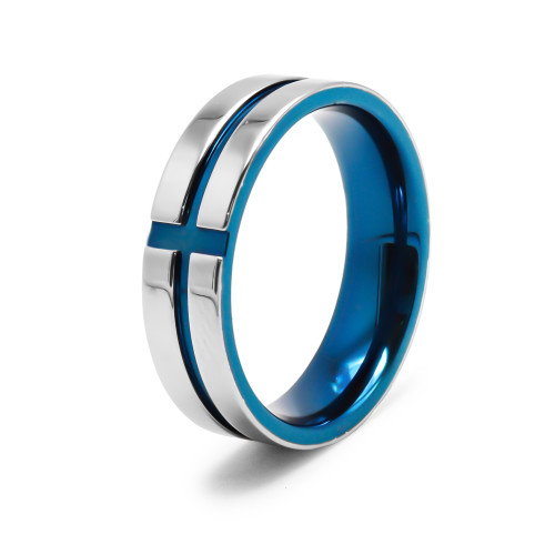 Bague en acier 2 tons - PVD bleu - 8mm - Carla Valenti