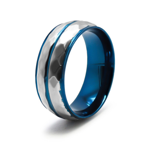 Bague en acier 2 tons - PVD bleu - 8mm - Carla Valenti
