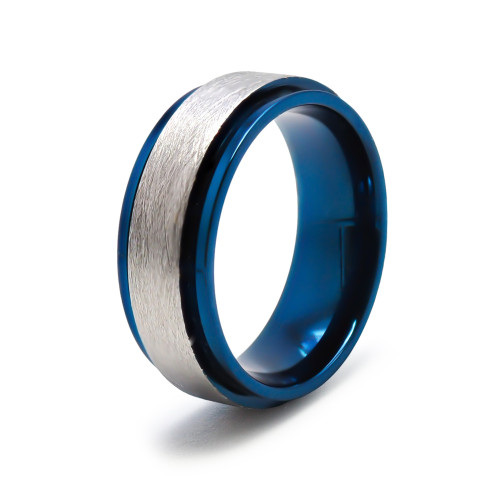 Bague en acier 2 tons - PVD bleu - 8mm - Carla Valenti