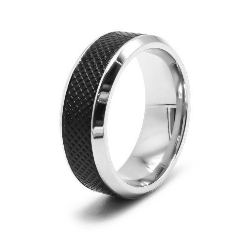 Bague en acier 2 tons - PVD noir - 8mm - Carla Valenti