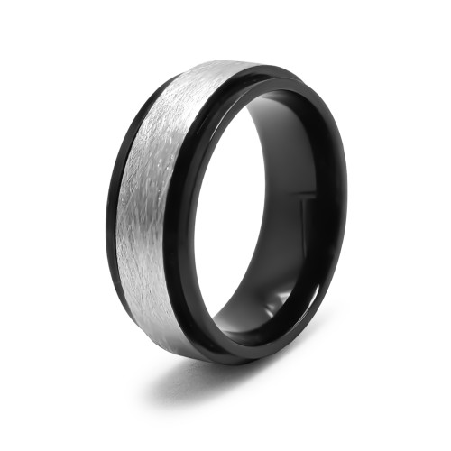 Bague en acier 2 tons - PVD noir - 8mm - Carla Valenti