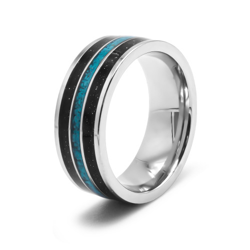 Bague en acier - 8mm - bois - turquoise imitation - Carla Valenti