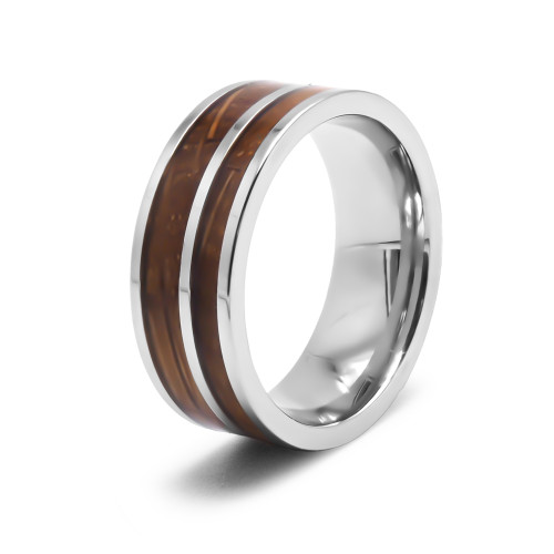 Bague en acier  - 8mm - bois - Carla Valenti